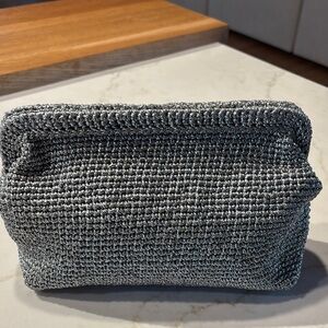 J. Crew Silver Metallic Clutch with Textured Finish